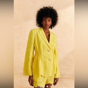 Farm Rio Bright Yellow Linen Blazer Medium